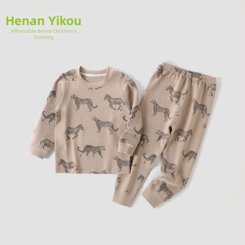 Laste kodu ööriided komplekt kõhu kaitsega, unisex, neli aastaajad, Regenerated Cellulose Fiber materjal, karikatuurmuster