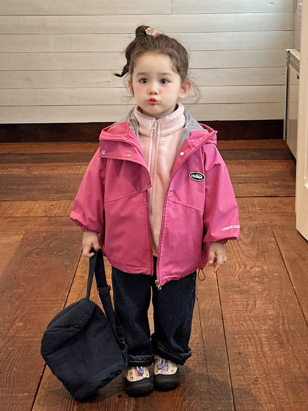 Lányoknak szóló kapucnis, szélálló 3-in-1 téli kabát fleece-béléssel és műszőr belsővel