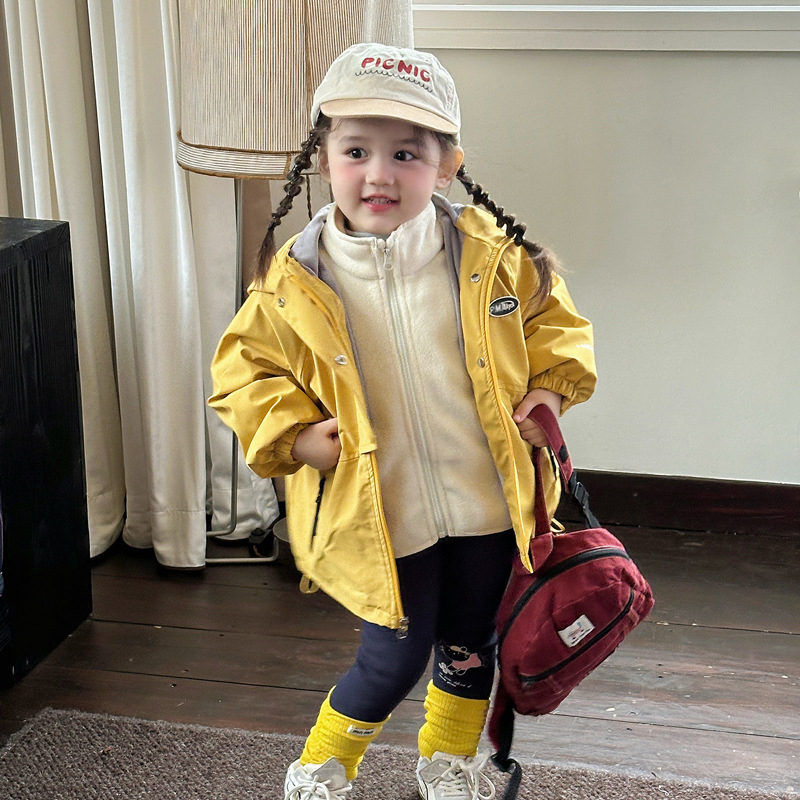 Lányoknak szóló kapucnis, szélálló 3-in-1 téli kabát fleece-béléssel és műszőr belsővel