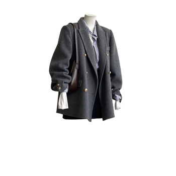 Női rövid Chenille kabát, japán-koreai casual stílus, laza szabás, hosszú ujjú, zakó típusú gallér, Spandex keverék