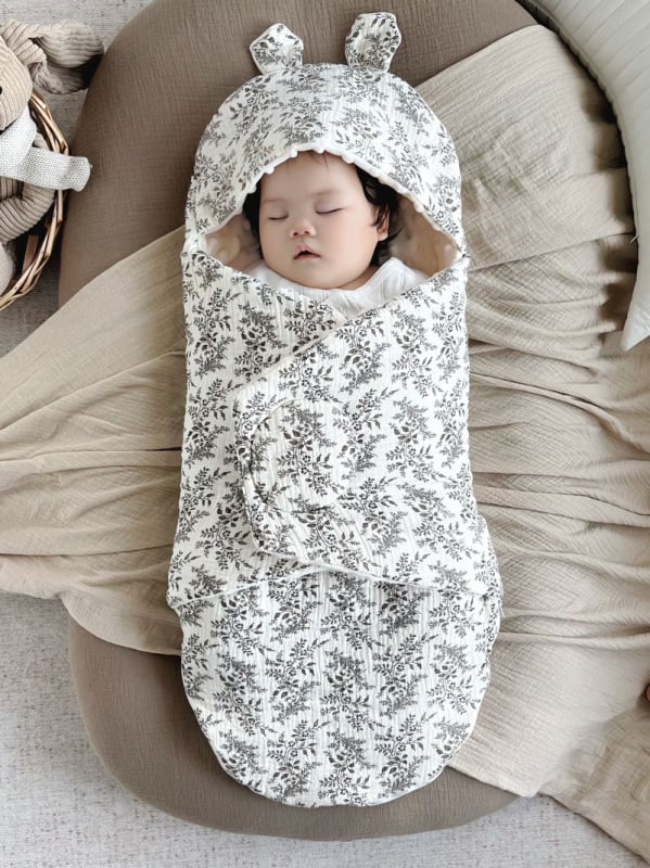 Quiltuotas kūdikio miegas maišelis – dviejų viename wrap, stora medvilnė 95%+, poliesterio pamušalas, poliesterio užpildas, pavasaris‑ruduo