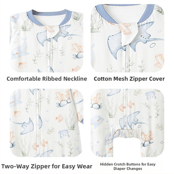 Kūdikių miegamojo užvalkalas su šešiais bambuso pluošto sluoksniais, viengabals pižamos dizainas su atskirtais kojomis, medvilnės mišinio audinys su medvilnės pluošto įlietu, karikatūrų raštas, dervos užtrauktukas