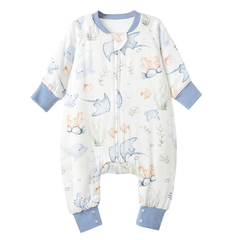 Kūdikių miegamojo užvalkalas su šešiais bambuso pluošto sluoksniais, viengabals pižamos dizainas su atskirtais kojomis, medvilnės mišinio audinys su medvilnės pluošto įlietu, karikatūrų raštas, dervos užtrauktukas