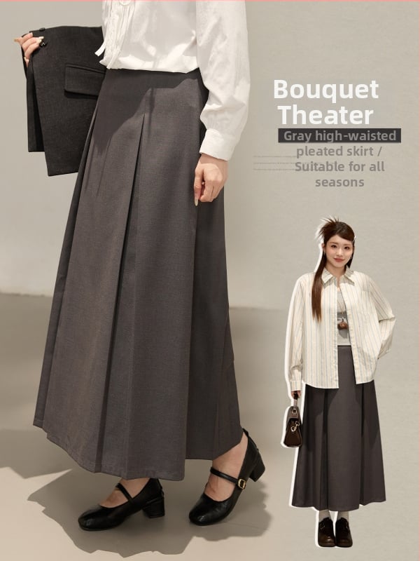 A-tüüpi midi seelik tekstuursete voldikutega, polüestri kangas, kõrge elastsus, polüestri sisaldus 90–95%