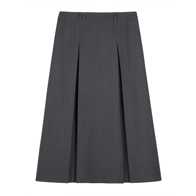 Fustă midi în A, plisată texturată, material poliester, elasticitate ridicată, conținut poliester 90–95%