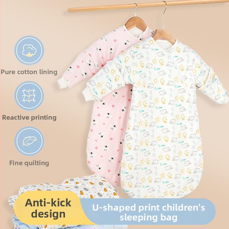 Kūdikių miego maišelis, kokono stiliaus, piešinys – karikatūra, 95% medvilnės audinys ir pamušalas, nuimami rankogaliai, metalinis užtrauktukas