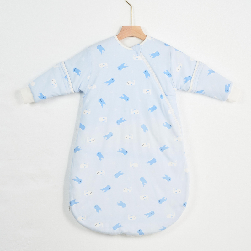 Kūdikių miego maišelis, kokono stiliaus, piešinys – karikatūra, 95% medvilnės audinys ir pamušalas, nuimami rankogaliai, metalinis užtrauktukas