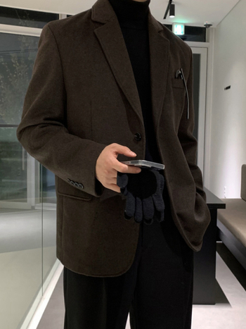 Meeste villane bleiser Koreai stiilis, vaba lõige, talviseks kandmiseks, ees kaks nuppu