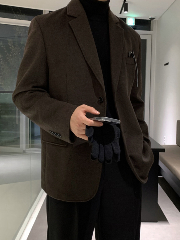 Meeste villane bleiser Koreai stiilis, vaba lõige, talviseks kandmiseks, ees kaks nuppu