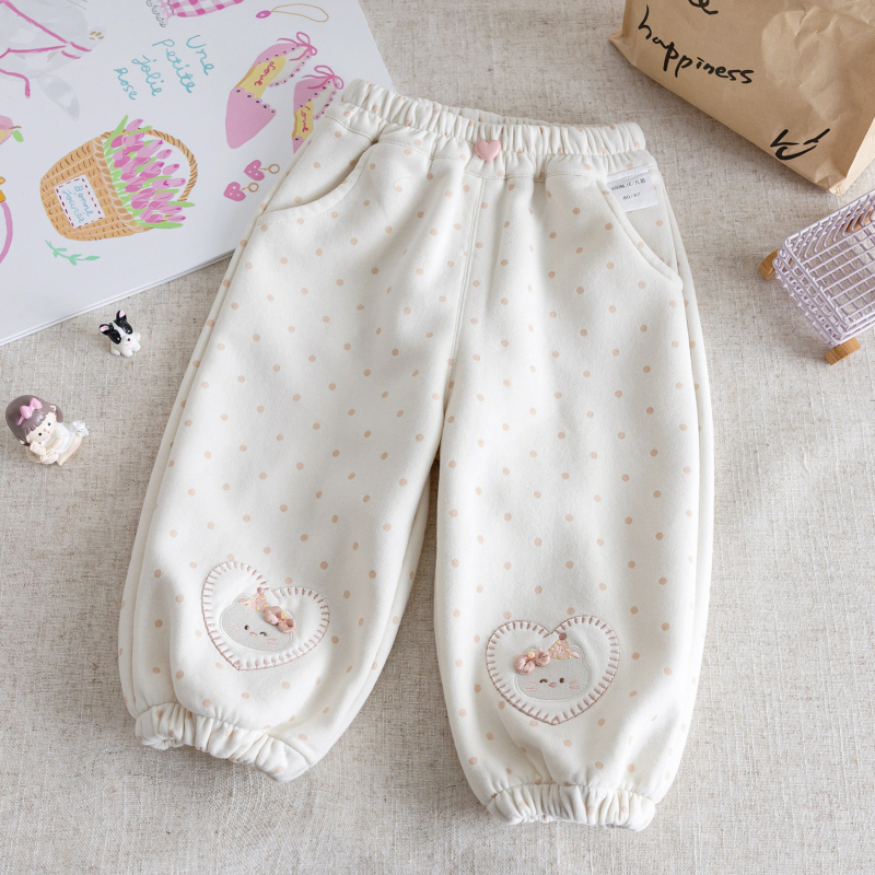 Pantaloni pentru fete – Stil prințesă, 95% bumbac, talie elastică, imprimare cu desene animate și buline, pentru vârsta 1-3 ani