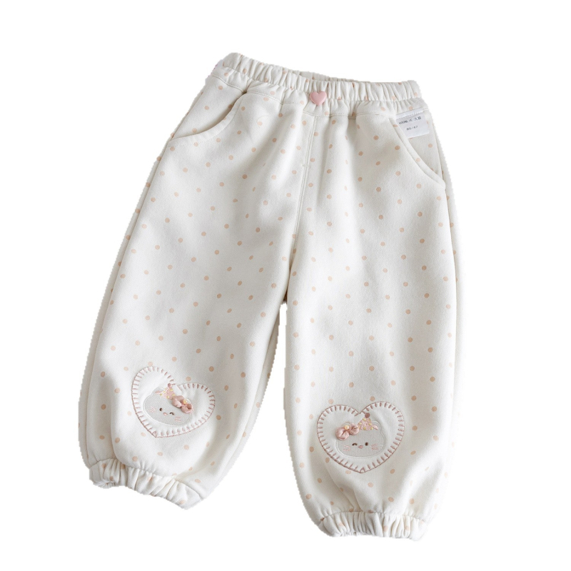 Pantaloni pentru fete – Stil prințesă, 95% bumbac, talie elastică, imprimare cu desene animate și buline, pentru vârsta 1-3 ani