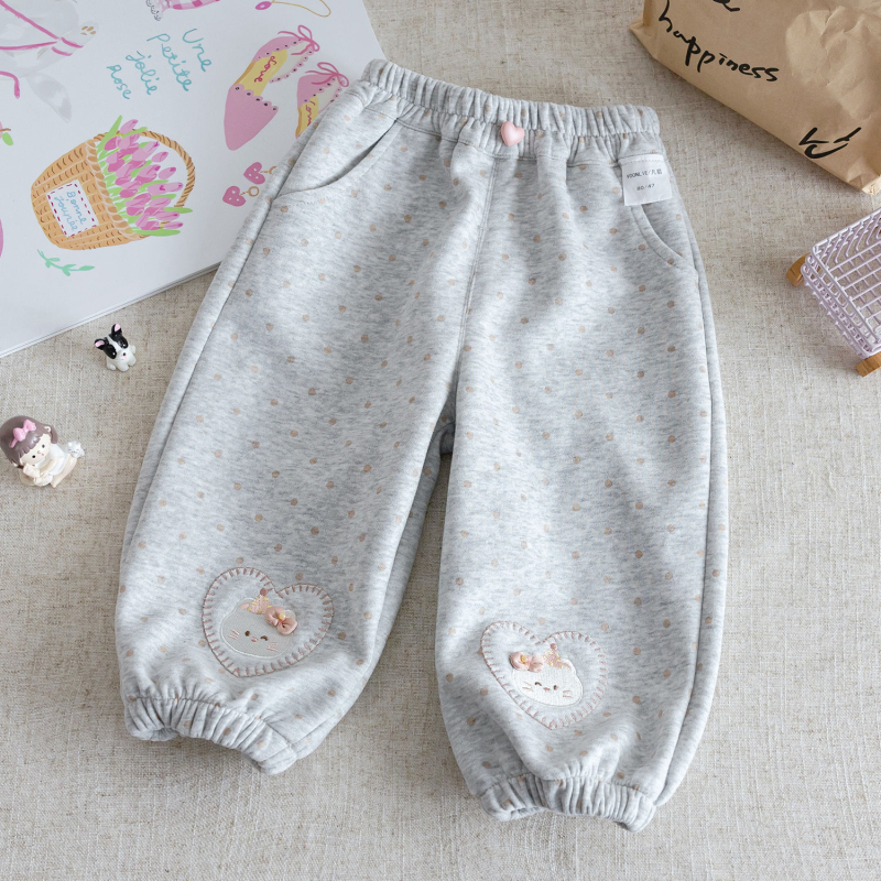 Pantaloni pentru fete – Stil prințesă, 95% bumbac, talie elastică, imprimare cu desene animate și buline, pentru vârsta 1-3 ani