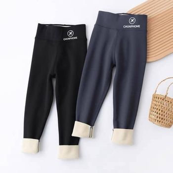 Dječje hlače u stilu morskog psa za zimu, s flis podstavom, visokim strukom, duge hlače, Nylon/Spandex 76/24