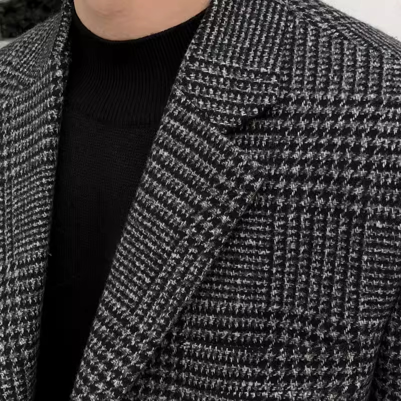 Casual vintage ruuduline kostüümjak – talvine villasegu, kaks nupud ees, ülikonna krae, pikad varrukad