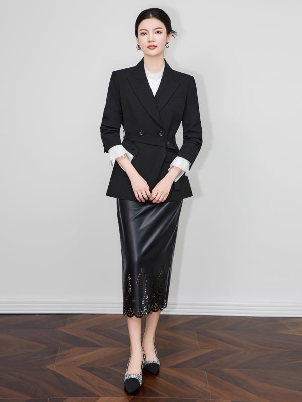 Женски блейзър Slim-Fit Tailored с Notched Lapel, еднобортно с две копчета, антибръчваща тъкан от полиестер и спандекс