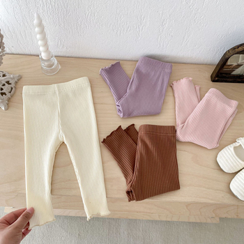 Dječji elastični legging za proljeće i jesen, od poliester materijala, korejski stil, udobne hlače za bebe i djecu 0–1 godina, srednji porast struka, gumeni pojas