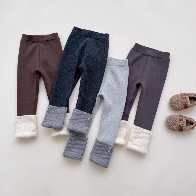 Pantaloni lungi de iarnă din bumbac pentru fete, talie medie, talie elastică, 95% bumbac, pentru vârsta 3–8 ani