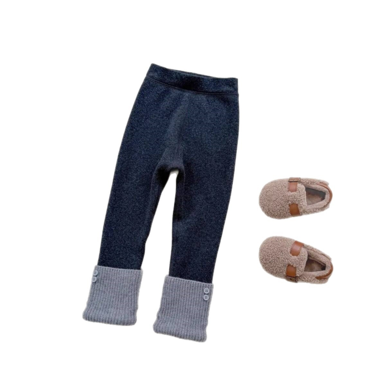 Pantaloni lungi de iarnă din bumbac pentru fete, talie medie, talie elastică, 95% bumbac, pentru vârsta 3–8 ani