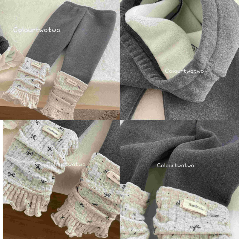 Pantaloni pentru copii, stil coreean, fleece din bumbac 90%, lungi, talie elastică, pentru fetițe 3–8 ani