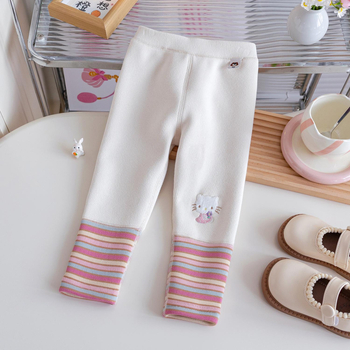 Colanți de fetițe cu dungi, din bumbac pentru toamnă-iarnă, talie medie, finisaj moale, 95% bumbac, 1–3 ani