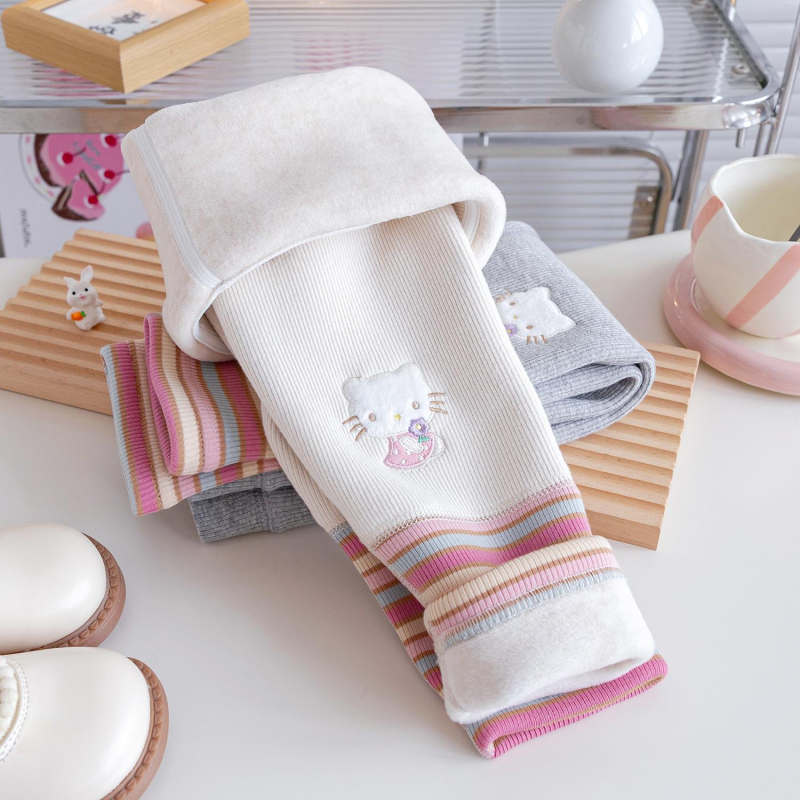 Colanți de fetițe cu dungi, din bumbac pentru toamnă-iarnă, talie medie, finisaj moale, 95% bumbac, 1–3 ani