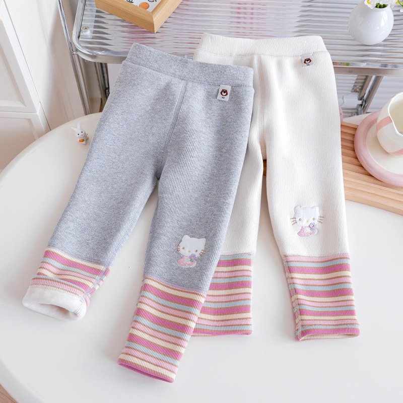 Colanți de fetițe cu dungi, din bumbac pentru toamnă-iarnă, talie medie, finisaj moale, 95% bumbac, 1–3 ani
