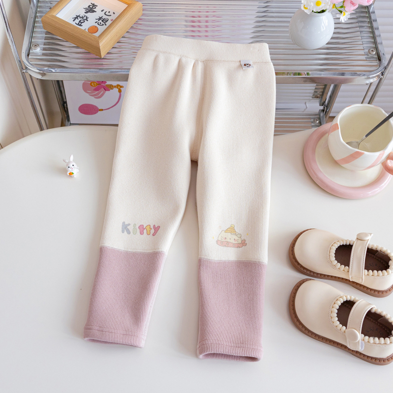 Colanți de fetițe cu dungi, din bumbac pentru toamnă-iarnă, talie medie, finisaj moale, 95% bumbac, 1–3 ani