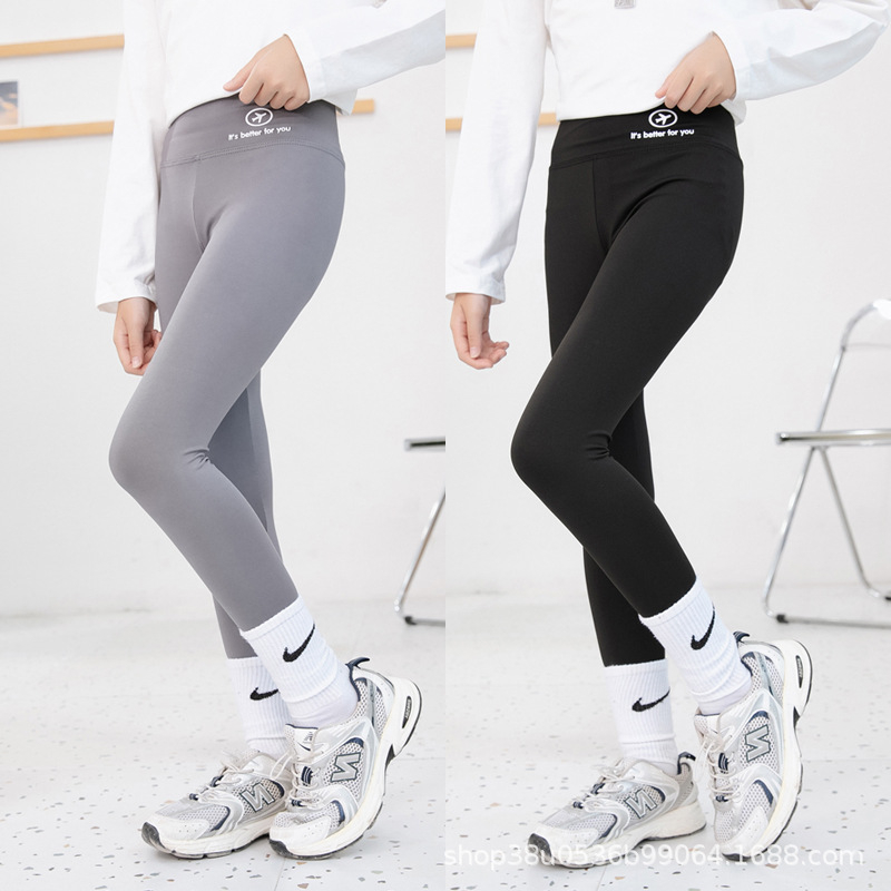 Colanți pentru fetițe cu imprimeu rechin, stil coreean talie înaltă, material din fibră chimică cu 90% poliester, model cu litere