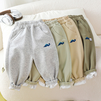 Pantaloni de trening pentru copii, din bumbac cu fleece, unisex, talie medie și bandă elastică, pentru copii 3–8 ani.