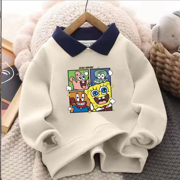 Детски суитшърт с яка, унисекс, спортен стил, удебелена полиестерна материя, карикатурна и буквена шарка, дълги ръкави, пуловер