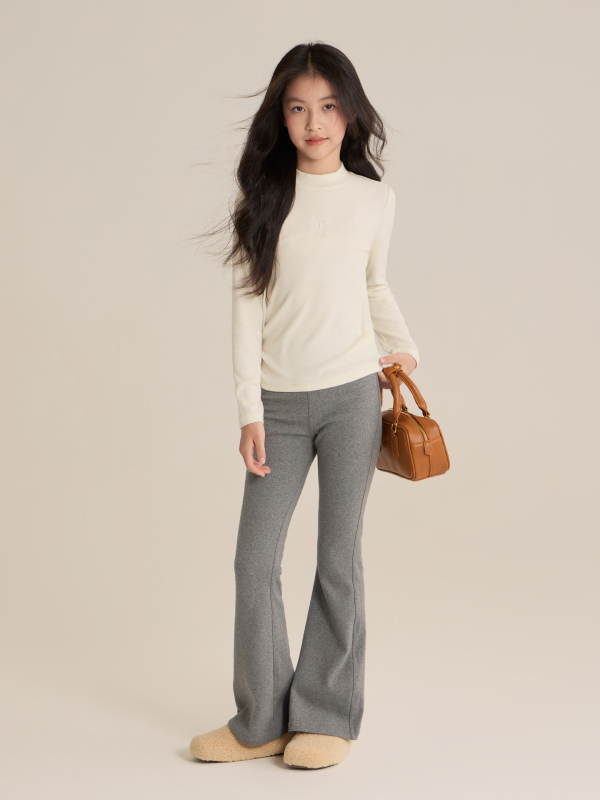 Tüdrukutele kellakujulised püksid kõrge vöökoht, fleece-vooder, puuvilla-rayon-spandex segu, sügis-talv 2025