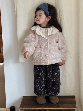 Set din două piese pentru copii, stil coreean, toamnă–iarna, pentru fetițe, bumbac gros, imprimeu cu buline, top cu mâneci lungi și pantaloni