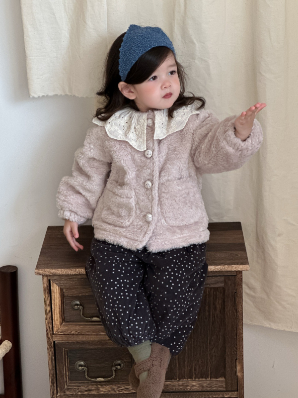 Set din două piese pentru copii, stil coreean, toamnă–iarna, pentru fetițe, bumbac gros, imprimeu cu buline, top cu mâneci lungi și pantaloni