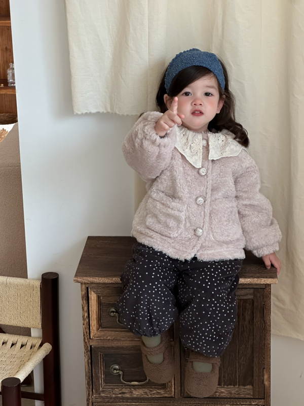 Set din două piese pentru copii, stil coreean, toamnă–iarna, pentru fetițe, bumbac gros, imprimeu cu buline, top cu mâneci lungi și pantaloni