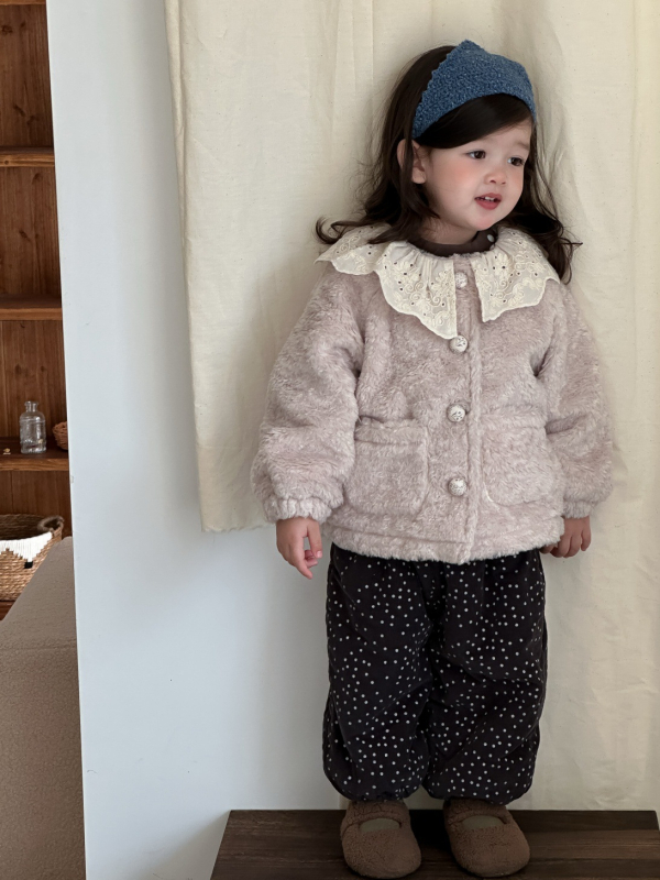 Set din două piese pentru copii, stil coreean, toamnă–iarna, pentru fetițe, bumbac gros, imprimeu cu buline, top cu mâneci lungi și pantaloni