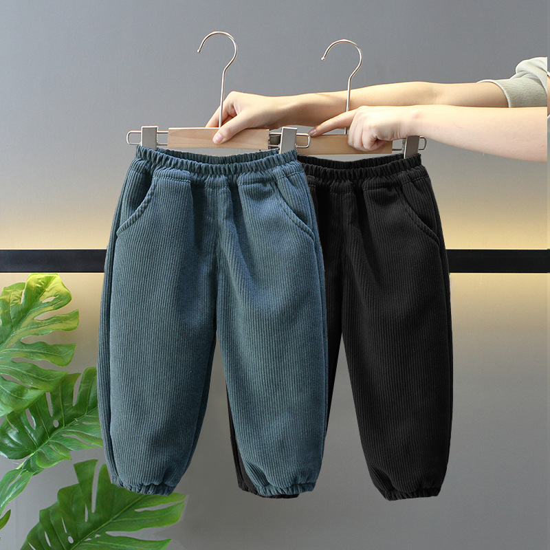 Pantaloni pentru copii din corduroy cu căptușeală de polar, talie medie, 100% poliester, iarnă