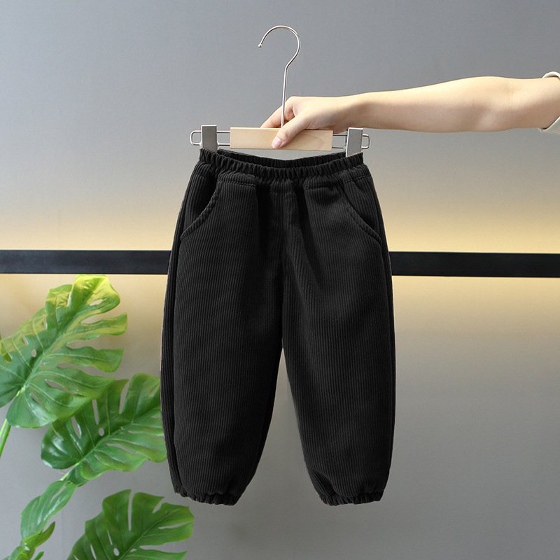Pantaloni pentru copii din corduroy cu căptușeală de polar, talie medie, 100% poliester, iarnă