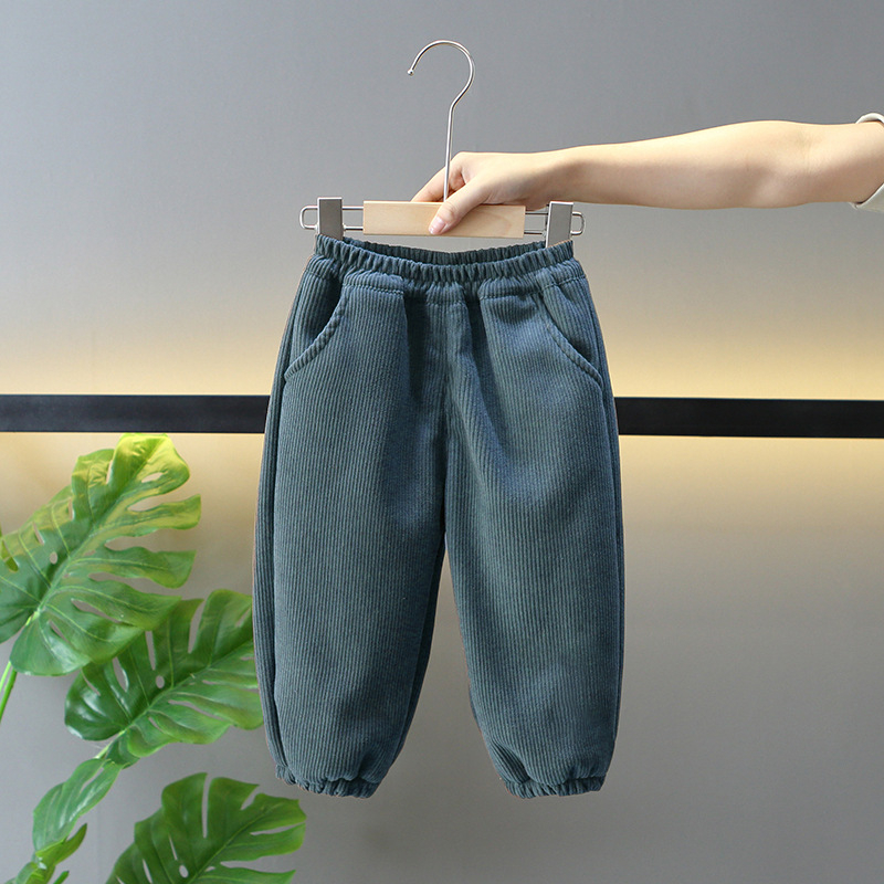 Pantaloni pentru copii din corduroy cu căptușeală de polar, talie medie, 100% poliester, iarnă