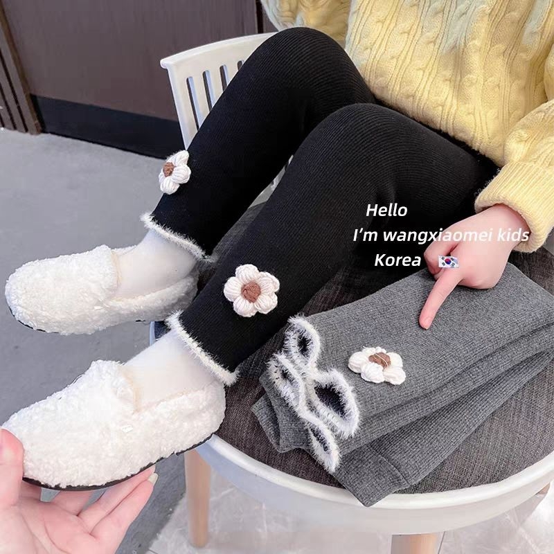 Mali djevojčice velur legice s fleece podstavom, do gležnja, srednji pojas, jesen-zima, korejski stil, poliester 90%