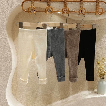 Koreai stílusú babaleggings kötött anyagból, középső derekú, 65% poliészter, 1–3 éveseknek, tavasz–ősz