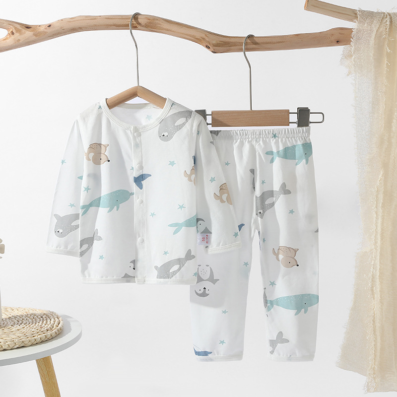 Dječji dvodijelni pižama set od 100% pamuka, dugi rukav, odvojivi kardigan, lagana ljetna tkanina, unisex
