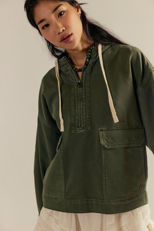 Дънково яке с качулка, разхлабен силует, дълги ръкави, деним плат памук-полиестер, есен 2025