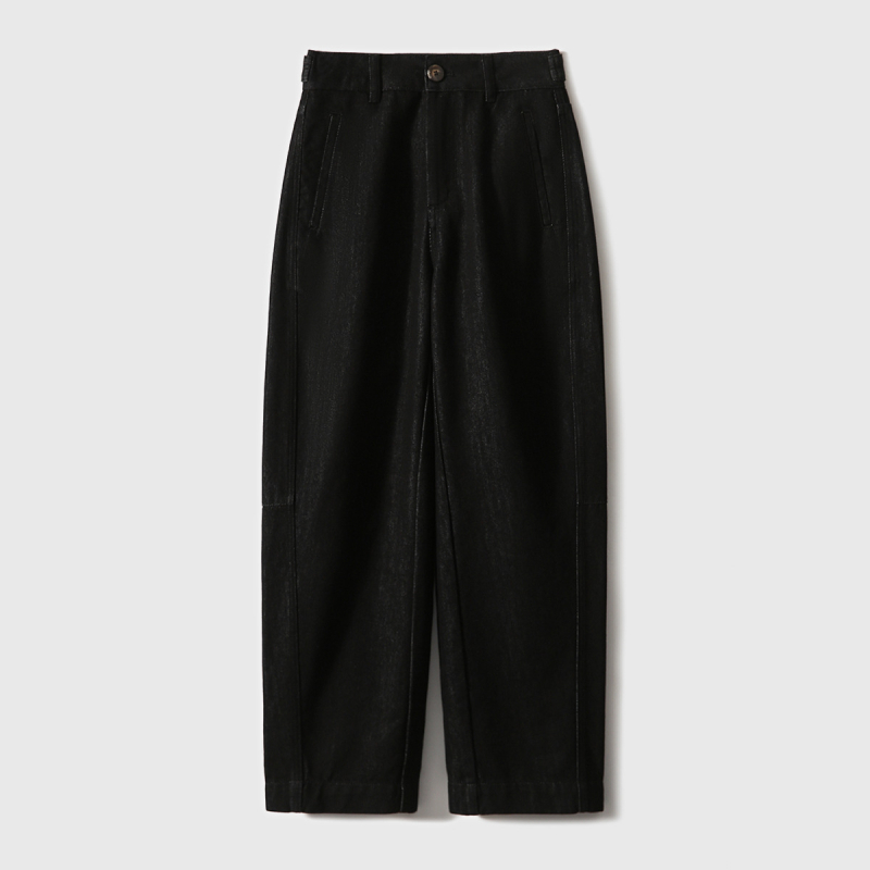 Дънков комплект: без яка къс жакет и кокон дънки с контрастни шевове – памук, дълги ръкави, кръгла яка, редовна кройка, есен 2025