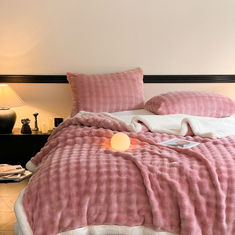 Dvoslojna deka od pliša s zecom - poliester, 300-500 g, prilagodljivo, jesen/zima, moderni minimalistički stil