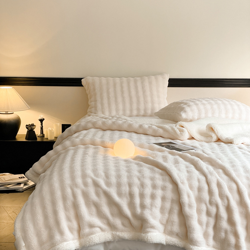 Dvoslojna deka od pliša s zecom - poliester, 300-500 g, prilagodljivo, jesen/zima, moderni minimalistički stil