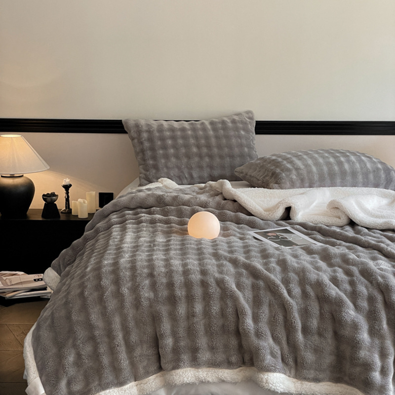 Dvoslojna deka od pliša s zecom - poliester, 300-500 g, prilagodljivo, jesen/zima, moderni minimalistički stil