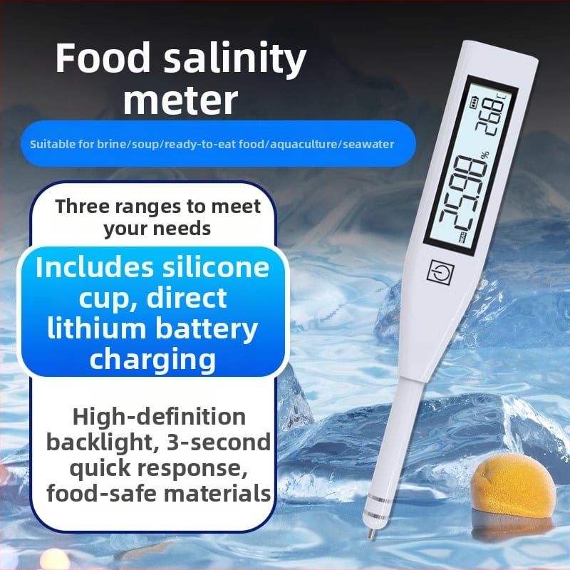 Hordozható vízminőség-elemző TM-3002; Sótartomány 0–26%, Hőmérséklet 5–60°C, Pontosság ±0,1, Felbontás 0,01