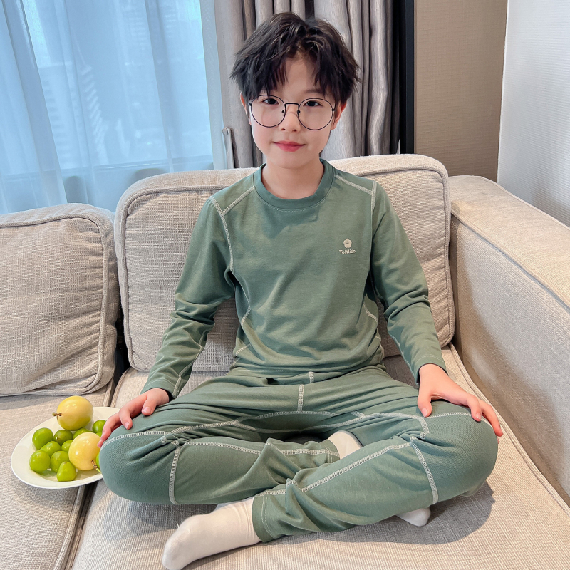 Детски комплект пижами за момчета, памук, дебел и топъл модел, подходящ за зимно-есенно-пролетно ползване