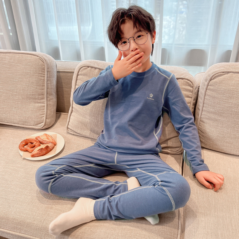 Детски комплект пижами за момчета, памук, дебел и топъл модел, подходящ за зимно-есенно-пролетно ползване