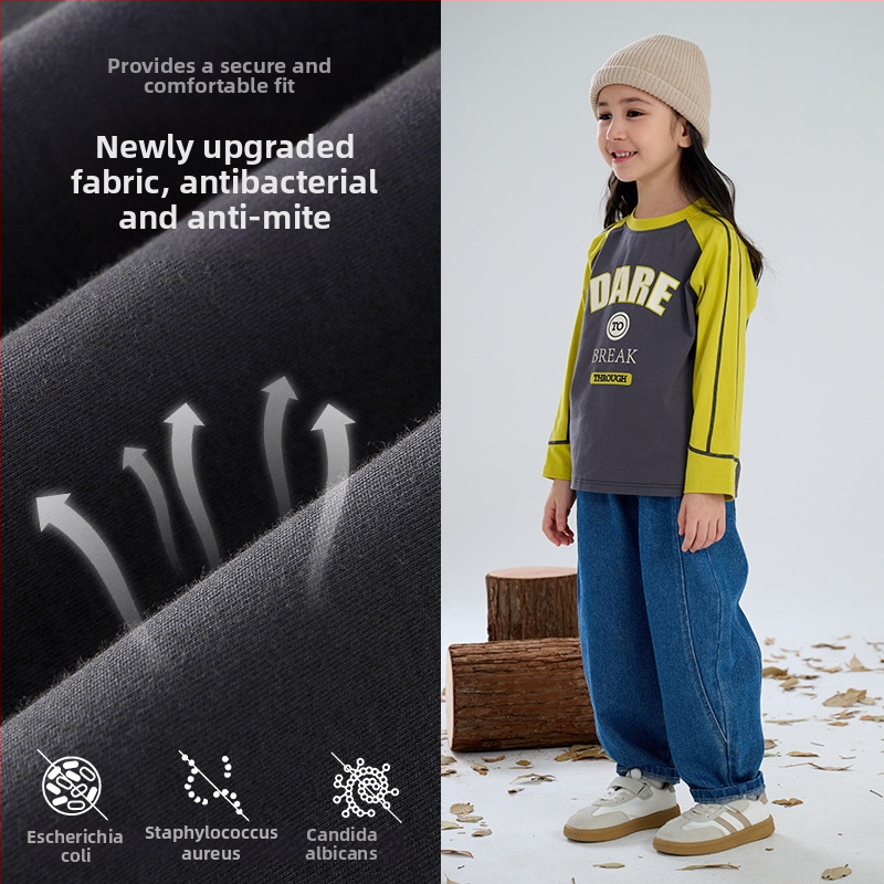 Cottontown dječja antibakterijska majica od pamuka i spandeksa, dugi rukav, okrugli izrez, unisex, za uzrast 3–8 godina